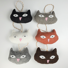 Load image into Gallery viewer, Handmade Set of 6 Vintage Upcycled Wool Cute Kitty Cat Ornaments