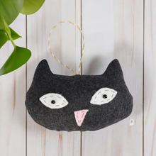 Load image into Gallery viewer, Handmade Black Vintage Upcycled Wool Cute Kitty Cat Ornament