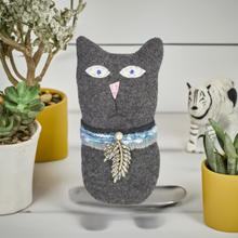 Load image into Gallery viewer, Handmade Gray Ragamuffin Kitty Upcycled Sweater Art Doll Cat Lover Gift