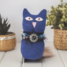 Load image into Gallery viewer, Handmade Blue Ragamuffin Kitty Upcycled Sweater Art Doll Cat Lover Gift