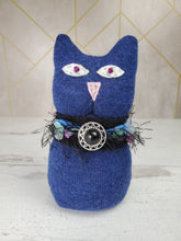 Load image into Gallery viewer, Handmade Blue Ragamuffin Kitty Upcycled Sweater Art Doll Cat Lover Gift