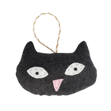Load image into Gallery viewer, Handmade Black Vintage Upcycled Wool Cute Kitty Cat Ornament