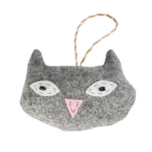 Load image into Gallery viewer, Handmade Gray Vintage Upcycled Wool Cute Kitty Cat Ornament