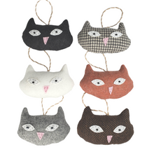 Load image into Gallery viewer, Handmade Set of 6 Vintage Upcycled Wool Cute Kitty Cat Ornaments