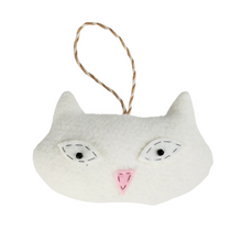Load image into Gallery viewer, Handmade White Vintage Upcycled Wool Cute Kitty Cat Ornament