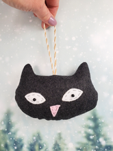 Load image into Gallery viewer, Handmade Gray and White Vintage Upcycled Wool Cute Kitty Cat Ornament