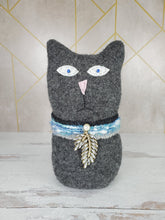 Load image into Gallery viewer, Handmade Gray Ragamuffin Kitty Upcycled Sweater Art Doll Cat Lover Gift