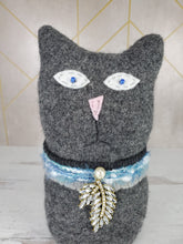 Load image into Gallery viewer, Handmade Gray Ragamuffin Kitty Upcycled Sweater Art Doll Cat Lover Gift