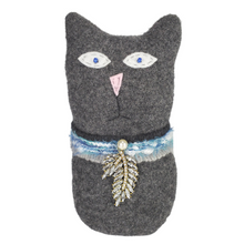 Load image into Gallery viewer, Handmade Gray Ragamuffin Kitty Upcycled Sweater Art Doll Cat Lover Gift