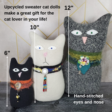 Load image into Gallery viewer, Handmade Black Ragamuffin Kitty Upcycled Sweater Art Doll Cat Lover Gift