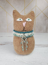 Load image into Gallery viewer, Handmade Tan Ragamuffin Kitty Upcycled Sweater Art Doll Cat Lover Gift