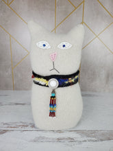 Load image into Gallery viewer, Handmade White Ragamuffin Kitty Upcycled Sweater Art Doll Cat Lover Gift
