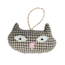 Load image into Gallery viewer, Handmade Gray and White Vintage Upcycled Wool Cute Kitty Cat Ornament