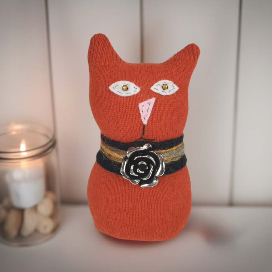 Handmade Orange Ragamuffin Kitty Upcycled Sweater Art Doll Cat Lover Gift