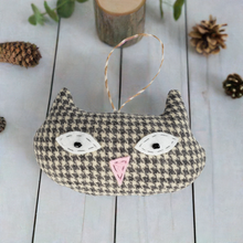 Load image into Gallery viewer, Handmade Gray and White Vintage Upcycled Wool Cute Kitty Cat Ornament
