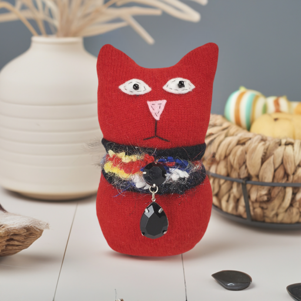 Handmade Red Ragamuffin Kitty Upcycled Sweater Art Doll Cat Lover Gift