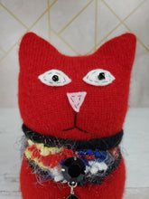 Load image into Gallery viewer, Handmade Red Ragamuffin Kitty Upcycled Sweater Art Doll Cat Lover Gift
