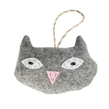 Load image into Gallery viewer, Handmade Gray Vintage Upcycled Wool Cute Kitty Cat Ornament
