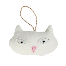 Load image into Gallery viewer, Handmade White Vintage Upcycled Wool Cute Kitty Cat Ornament

