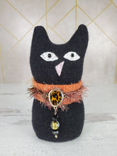 Load image into Gallery viewer, Handmade Black Ragamuffin Kitty Upcycled Sweater Art Doll Cat Lover Gift
