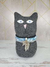 Load image into Gallery viewer, Handmade Gray Ragamuffin Kitty Upcycled Sweater Art Doll Cat Lover Gift
