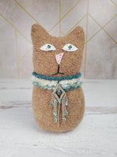 Load image into Gallery viewer, Handmade Tan Ragamuffin Kitty Upcycled Sweater Art Doll Cat Lover Gift
