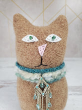 Load image into Gallery viewer, Handmade Tan Ragamuffin Kitty Upcycled Sweater Art Doll Cat Lover Gift
